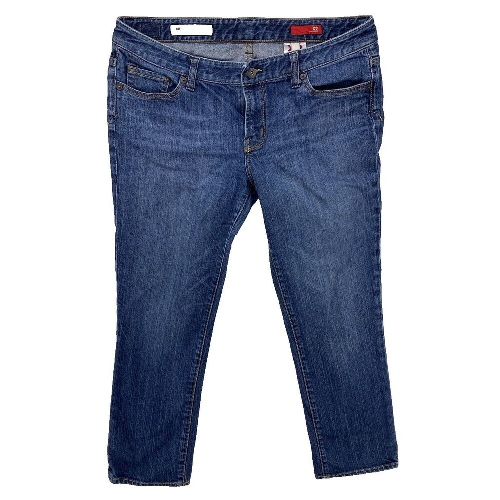 Express X2 Quality Denim Jeans Size 12 Low Rise Cropped Straight Medium Wash
